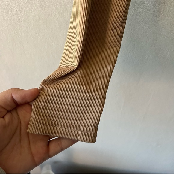 Tan Ribbed Long Sleeve Top With Asymmetric Cut Out Size Medium - Picture 3 of 6